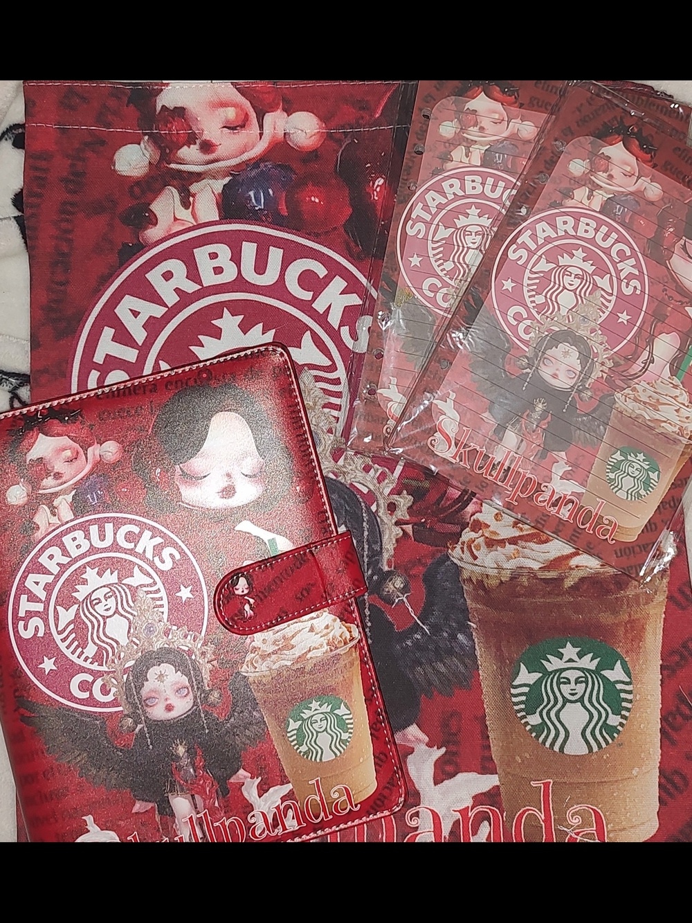New! Skull Panda Starbucks A5 Binder/ 100 Sheets Paper/ Canvas Tote Bag
